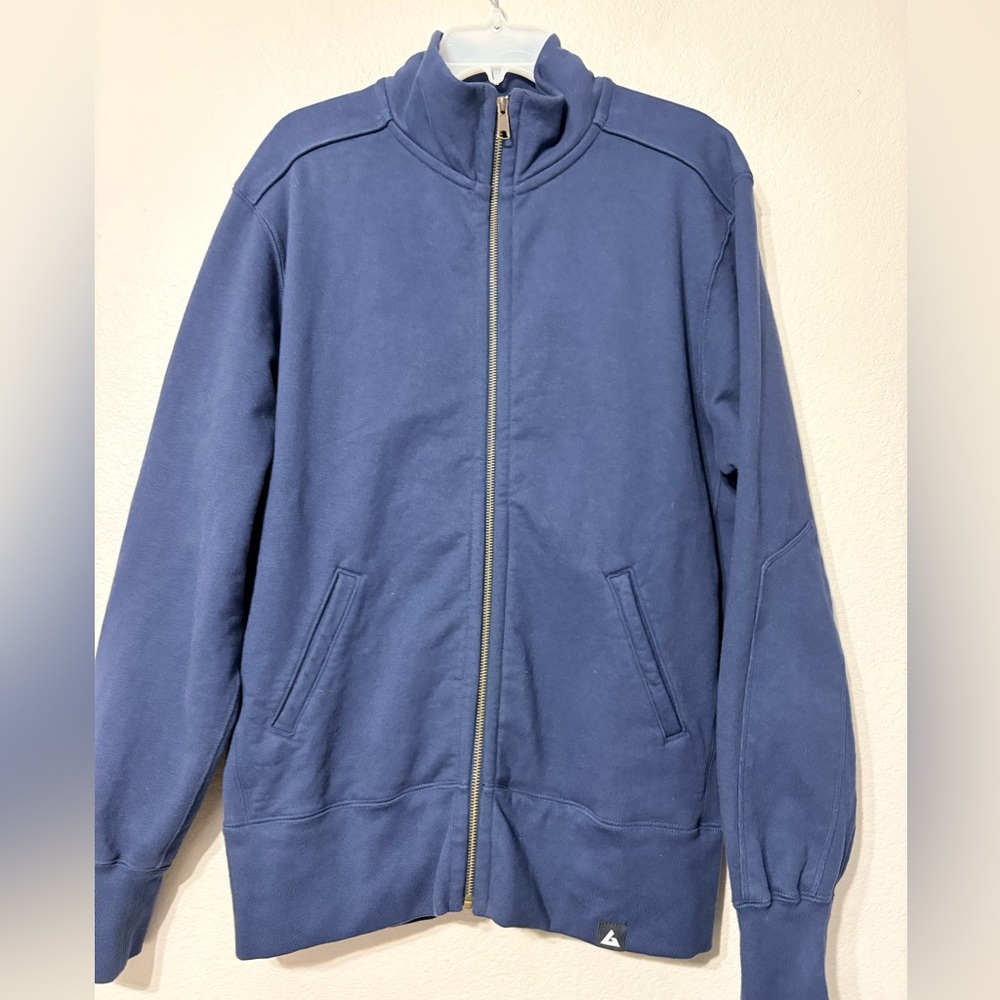 Men's American Giant Moto Full Zip Blue Full-Zip Sweat Jacket Sweater Pockets L